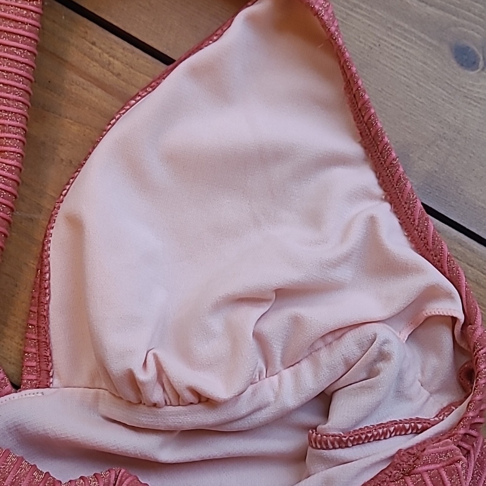 CUPSHE Sparkle Ribbed Belted Criss Cross Terracotta One Piece - Picture 6 of 11